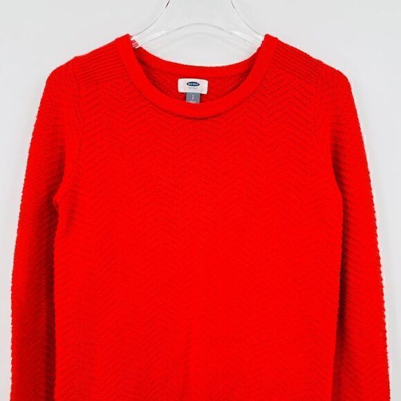 Old Navy Size Small Red Textured Long Sleeve Pullover Crewneck Sweater - Picture 2 of 6